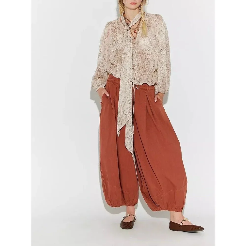 Free People Moonflower Pull-On Balloon Trousers Pants Mid-Rise Solid S 287145 - Picture 3 of 16